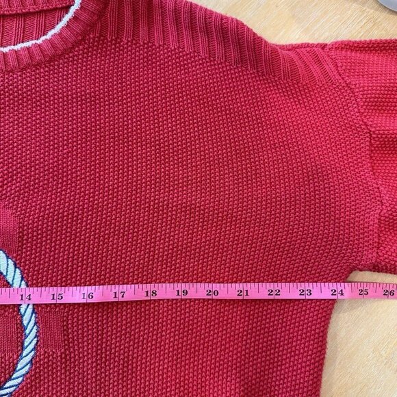 Vintage Men's Knitted Crew Neck Sweater XL Red Cotton Blend Nautical Anchor Rope - Picture 7 of 8